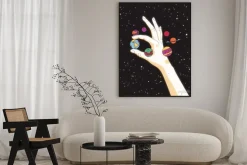 Plakat: Hand holding earth. planets in space. save world. world earth