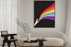 Plakat: Hand holds rainbow in space. lgbt flag. romantic retro poster