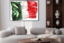 Plakat: Hand-drawn watercolor flag of italy - a realistic , fluttering