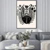 Plakat: Hare or bunny woodland animal drawing in ornate rural folk scandinavian
