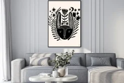 Plakat: Hare or bunny woodland animal drawing in ornate rural folk scandinavian