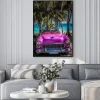 Plakat: Hdr - pink farbener amerikanischer cabriolet oldtimer in der
