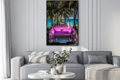 Plakat: Hdr - pink farbener amerikanischer cabriolet oldtimer in der