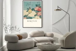 Plakat: Hokusai ptak na gałęzi z kwiatami