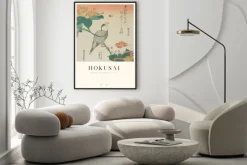 Plakat: Hokusai reprodukcja mirabilis jalapa i grubodziób