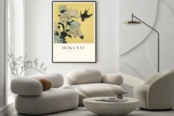 Plakat: Hokusai reprodukcja hortensja i jaskółka