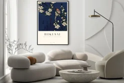 Plakat: Hokusai reprodukcja robin na gałęzi kwitnącej wiśni
