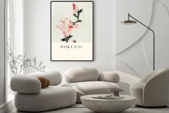 Plakat: Hokusai reprodukcja różowe kwiaty