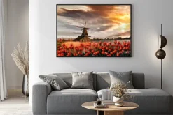 Plakat: Holenderskie wiatraki z czerwonych tulipanów zamknąć amsterdam,