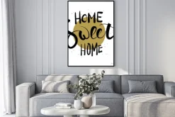 Plakat: Home sweet home ręcznie drukiem.