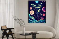 Plakat: Illustration fantasy of neon forest. glowing colorful look like