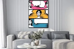 Plakat: Illustrations for comic books with retro girl in pop art style.