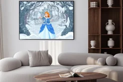 Plakat: Ilustracja księżniczka z ptakiem blisko do magic winter castle