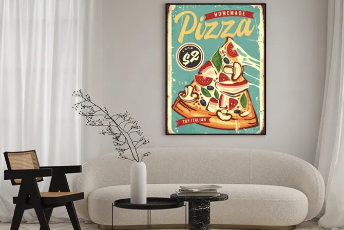 Plakat: Ilustracja vintage z pizzą