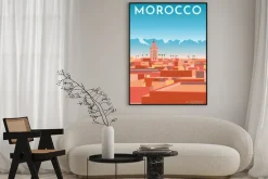 Plakat: Ilustracja z panoramą maroka w stylu retro