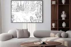 Plakat: Ilustracja ze szkicem paryskich uliczek