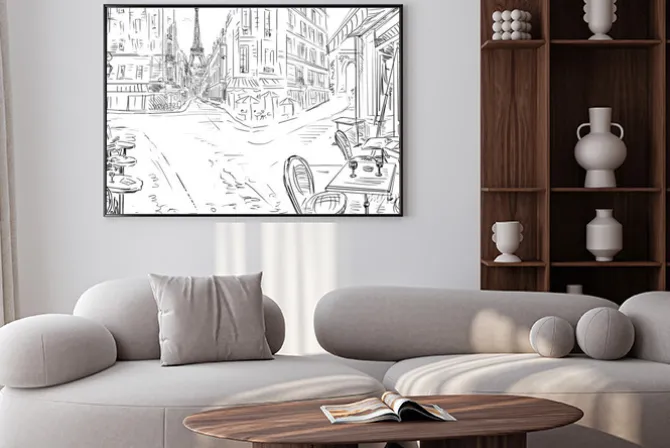 Plakat: Ilustracja ze szkicem paryskich uliczek