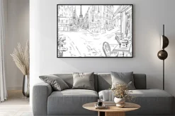 Plakat: Ilustracja ze szkicem paryskich uliczek