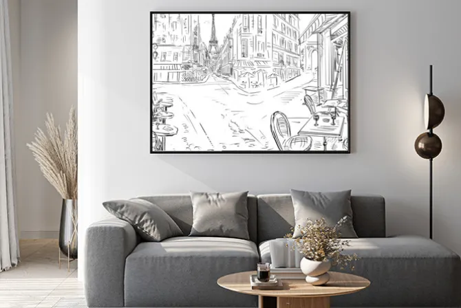 Plakat: Ilustracja ze szkicem paryskich uliczek