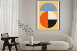 Plakat: Inspirowane bauhausem geometryczna abstrakcja z teksturowym tłem