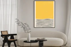 Plakat: Inspirowane bauhausem kompozycja geometryczna z liniami i żółtym