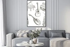 Plakat: Instrumenty muzyczne w stylu szkicu