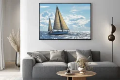 Plakat: Jacht żaglowy w słoneczny dzień w wodach zatoki ryskiej