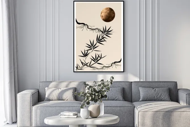 Plakat: Japońska roślinność w blasku księżyca pełni