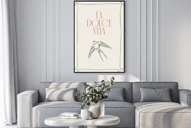 Plakat: Jaskółka i napis la dolce vita