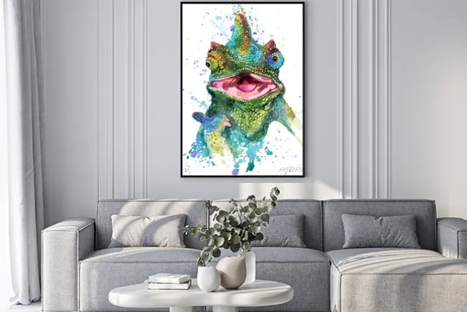 Plakat: Jaszczurka kameleon ręcznie rysowane akwarela ilustracja