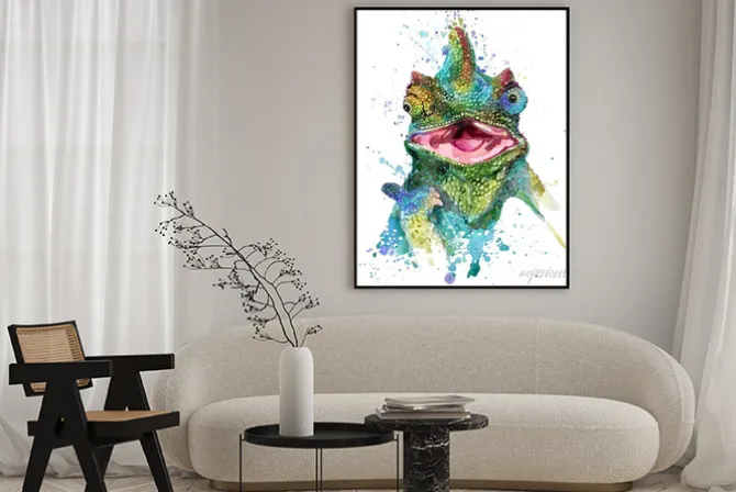 Plakat: Jaszczurka kameleon ręcznie rysowane akwarela ilustracja