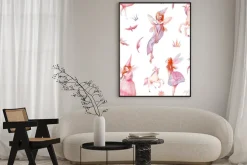 Plakat: Jednorożce i wróżki na białym tle