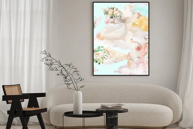 Plakat: Jednorożce wśród chmur