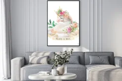 Plakat: Jednorożec w koronie i wstęga z napisem