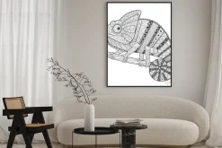Plakat: Kameleon. dorosły antystresowy farbowanie strony. czarno-białe