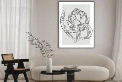 Plakat: Karczoch minimalistyczny rysunek na beżowym tle