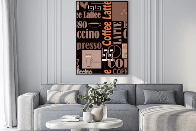 Plakat: Kawa liternictwo i ikony bez szwu wzór retro tle