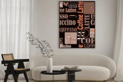 Plakat: Kawa liternictwo i ikony bez szwu wzór retro tle