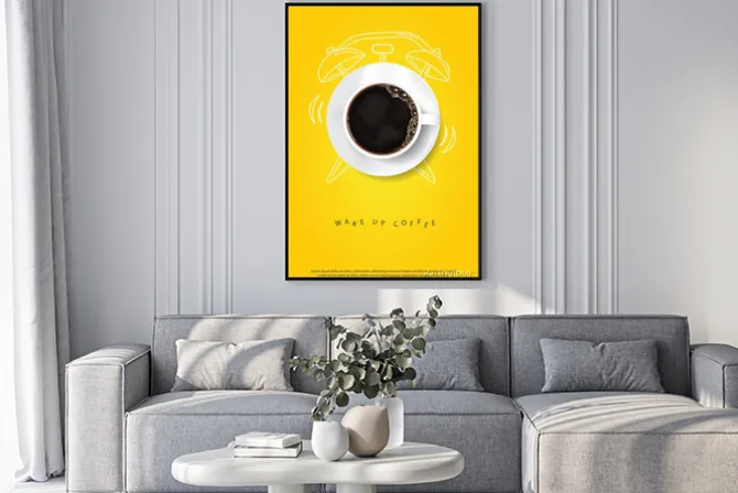 Plakat: Kawa na żółtym tle