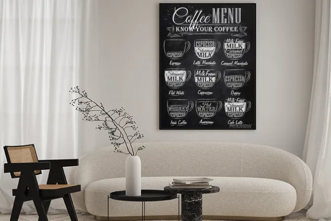 Plakat: Kawiarniane menu na czarnej tablicy