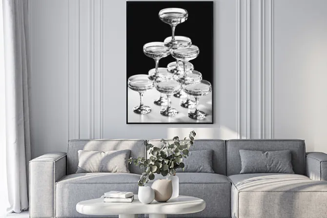 Plakat: Kieliszki do szampana czarno-biała fotografia