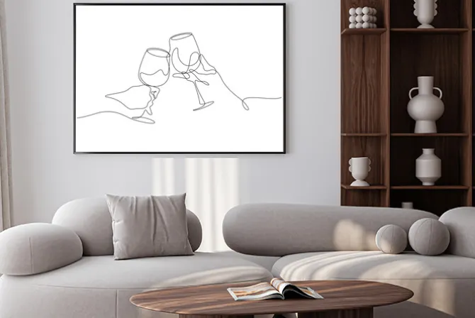 Plakat: Kieliszki z winem w stylu line art