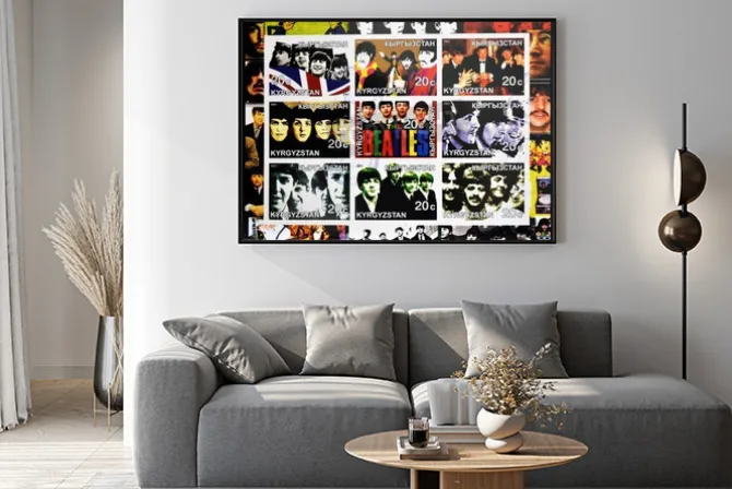 Plakat: Kirziguistan - około 2001 kolekcja znaczków wydrukowanych w kirziguistan