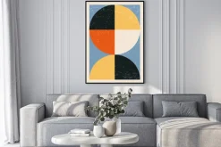 Plakat: Koła w abstrakcyjnej kompozycji inspirowane bauhausem