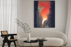 Plakat: Kobieta gospodarstwa czerwony dymu pochodni na ulicy w opuszczonym