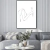 Plakat: Kobieta z kieliszkiem wina w stylu line art
