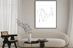 Plakat: Kobieta z kieliszkiem wina w stylu line art