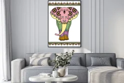 Plakat: Kolor słonia z elementami granicznych w etnicznym stylu mehndi.