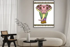Plakat: Kolor słonia z elementami granicznych w etnicznym stylu mehndi.