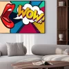 Plakat: Kolorowa grafika pop art z ustami i napisem wow